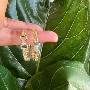 Gold and Silver one link pavé Hoop Earrings